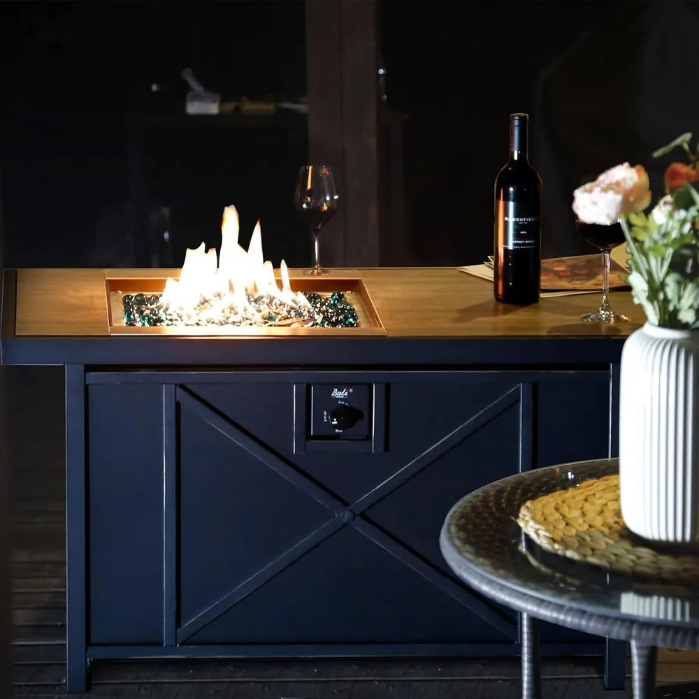 42 Inch Rectangular Propane Fire Pit Table With Glass Lid