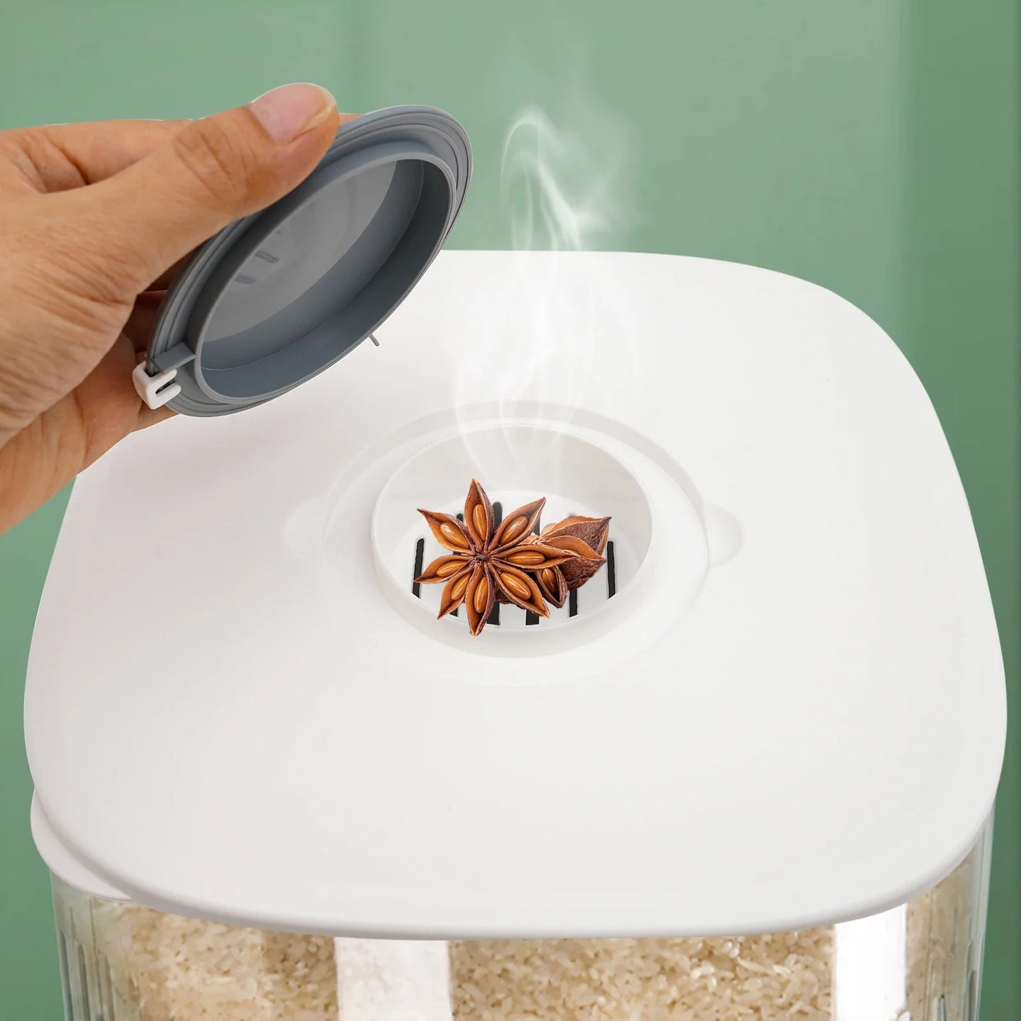 22Lbs Rice Dispenser,Large Sealed Grain Storage Container with Rice Cup Food Dispenser Kitchen Organizer for Rice, Beans, Grains