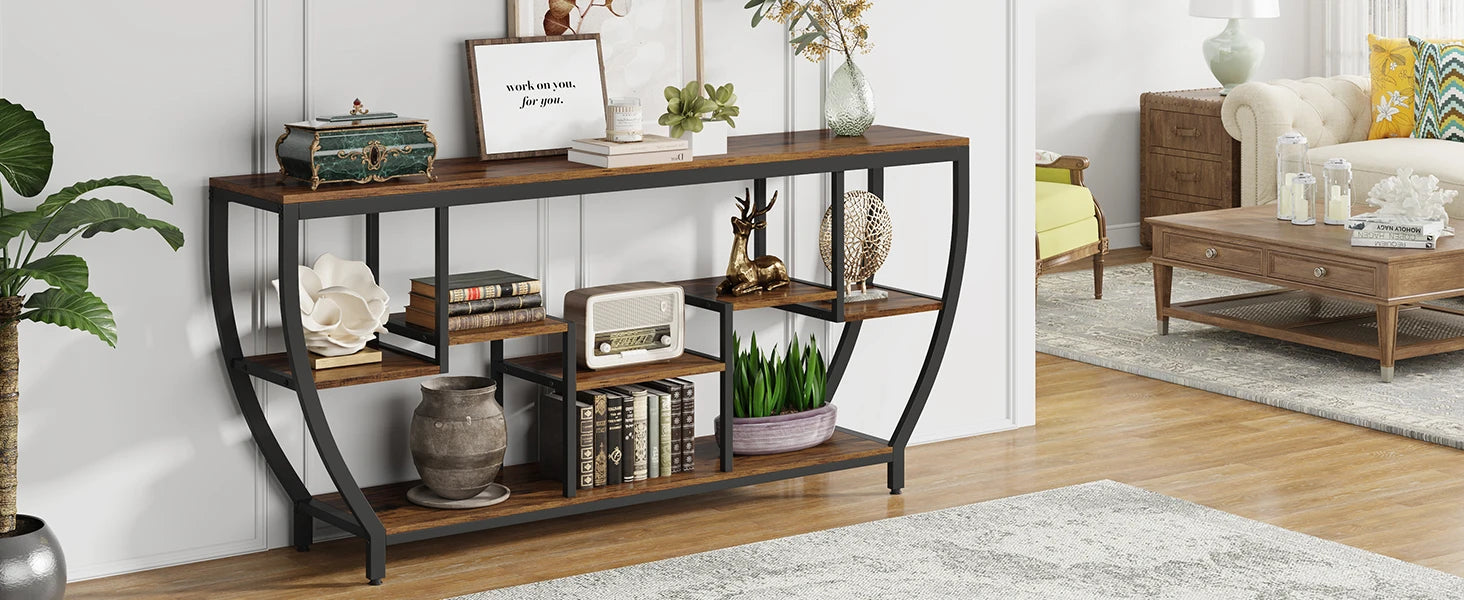 Sofa Console Table With Shelves And Storage For Living Room