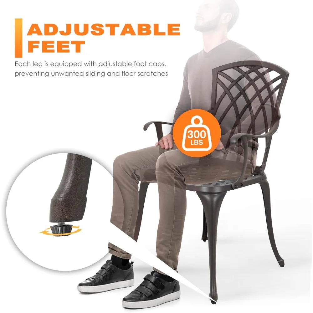 5 Piece Outdoor Patio Dining Set, All-Weather Round Cast Aluminum Dining Table with 1.97" Umbrella Hole and Outdoor Patio Dinin