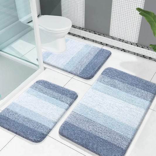 Bathroom Rugs Sets 3 Piece, Soft Absorbent Microfiber Bath Mats and U-Shaped Contour Toilet Rug, Plush Shaggy Bath Mat Se