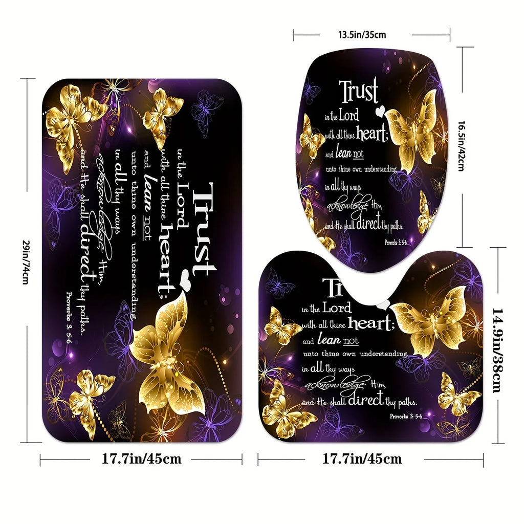 Inspirational Butterfly Bathroom Four Piece Set With Golden Butterflies