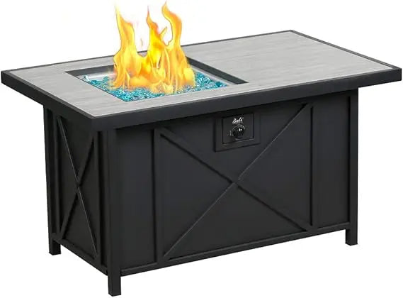 42 Inch Rectangular Propane Fire Pit Table With Glass Lid