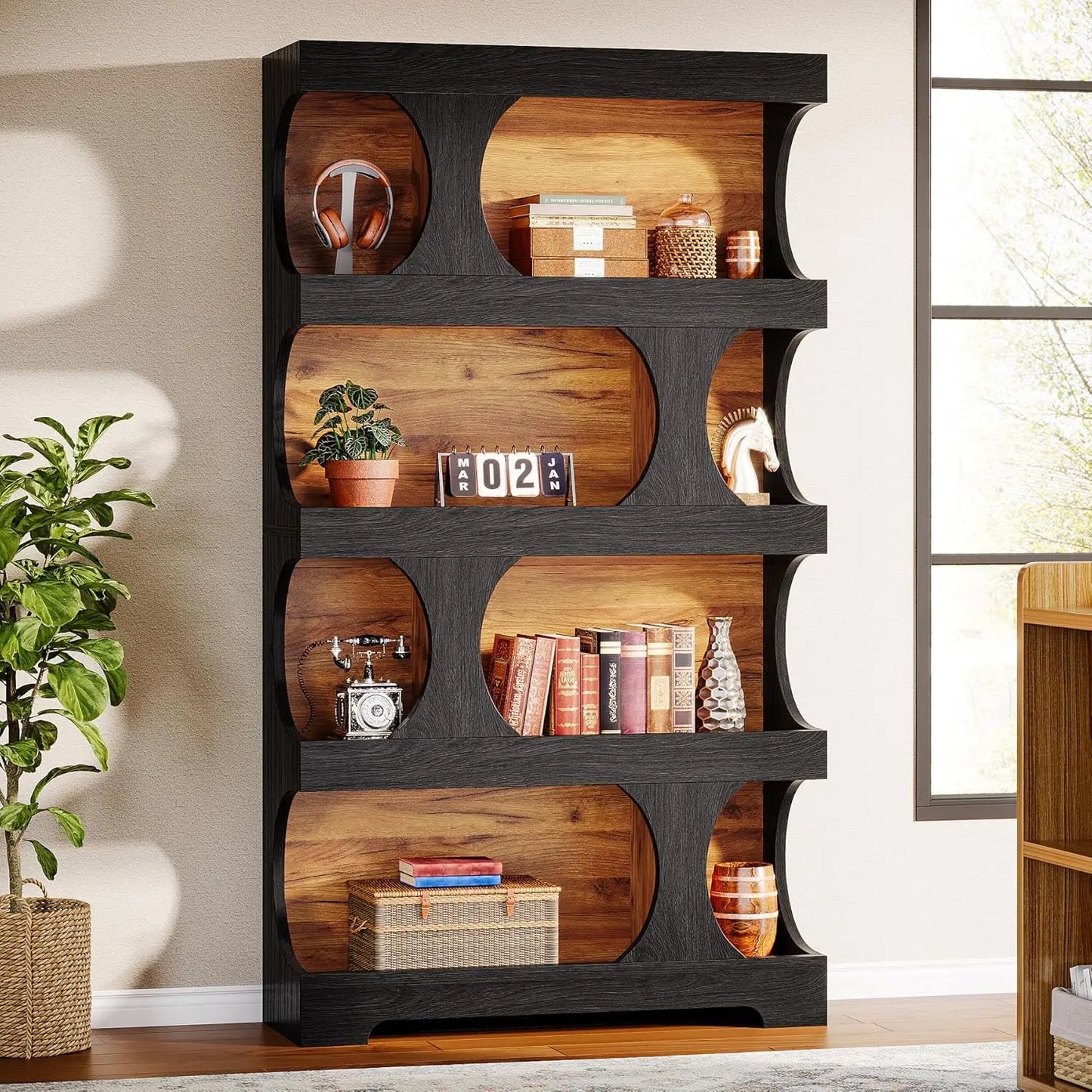 Modern Asymmetrical Freestanding Bookshelf for Living Room and Home Office