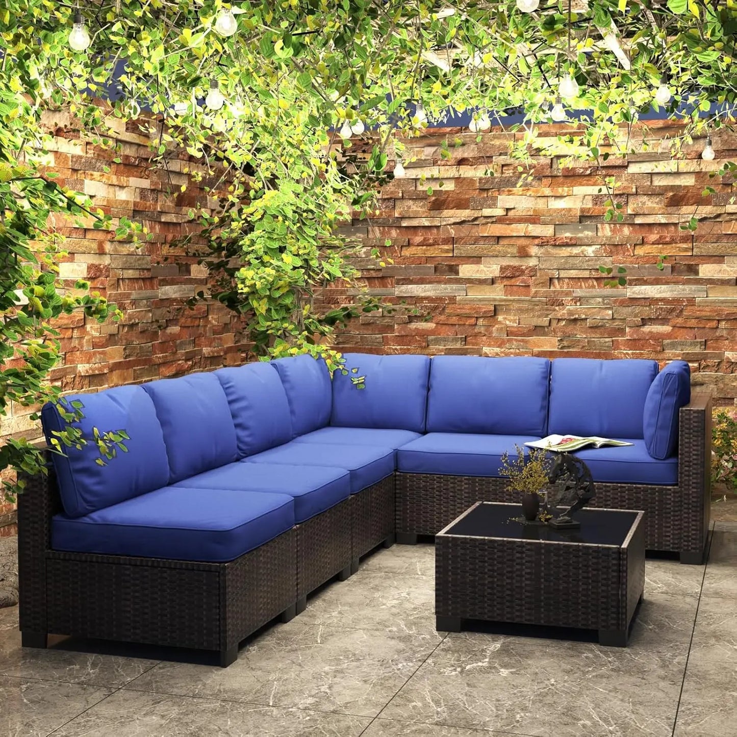 Seven Piece Modular Outdoor Furniture Set With PE Rattan Wicker