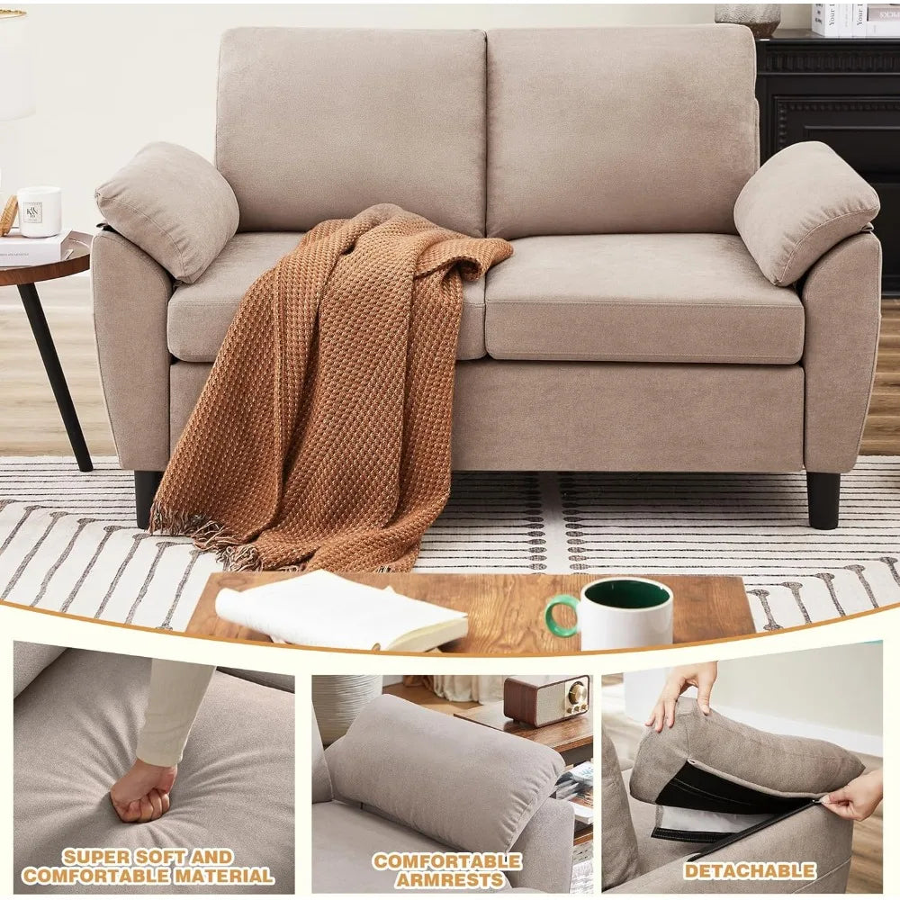 4 Piece Convertible Sectional Sofa Set, Modern Linen Small L Shaped Couch with Reversible Chaise, 3-Seater Sofa & Loveseat & Arm