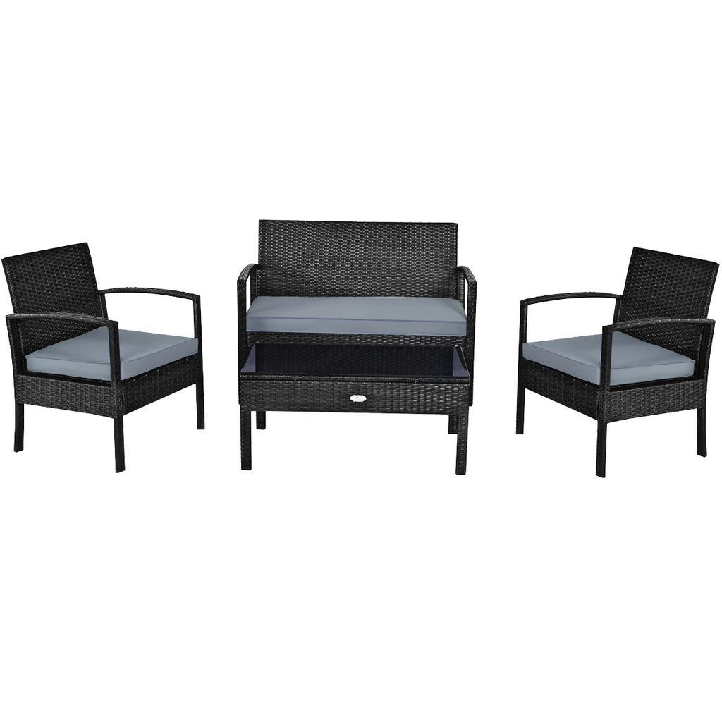 4PCS Patio Rattan Furniture Set Garden Deck