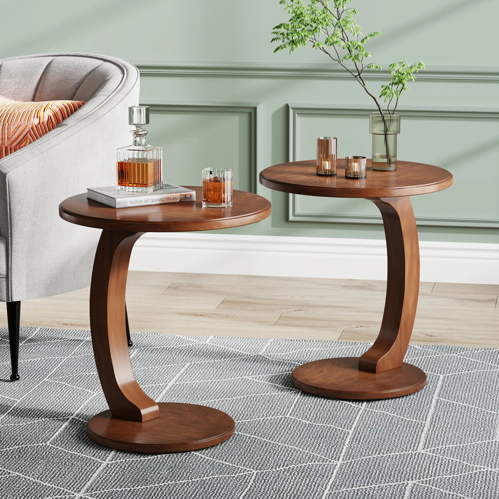 Tribesigns Round End Table Wood C Shaped Side Table Retro