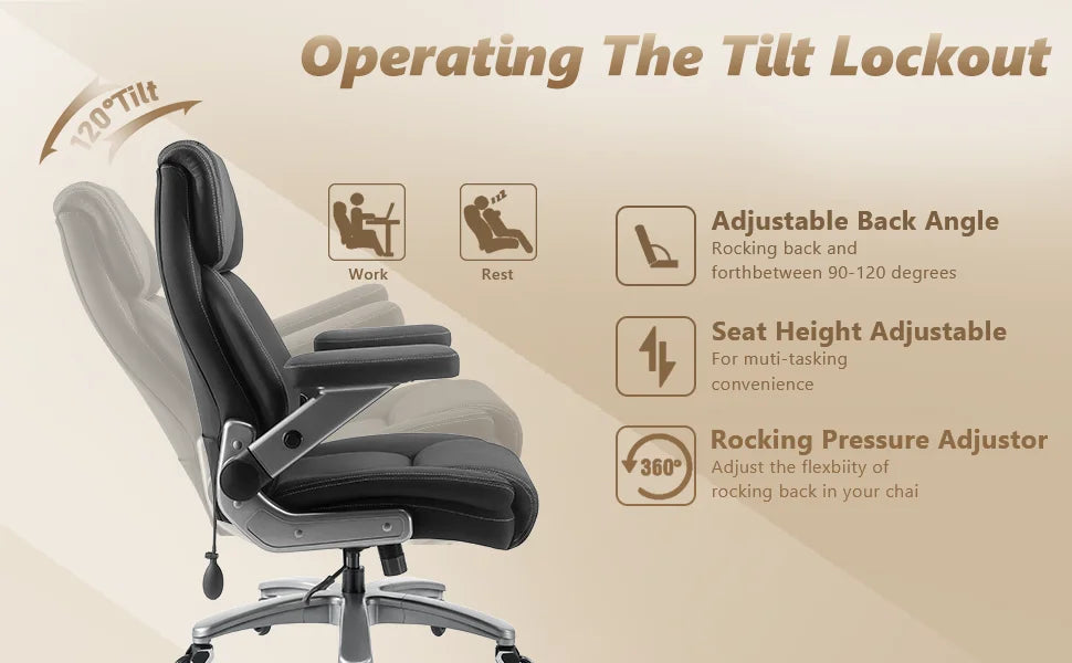 600LBS Big Tall Fabric Executive Office Chair 5D Flip Arms
