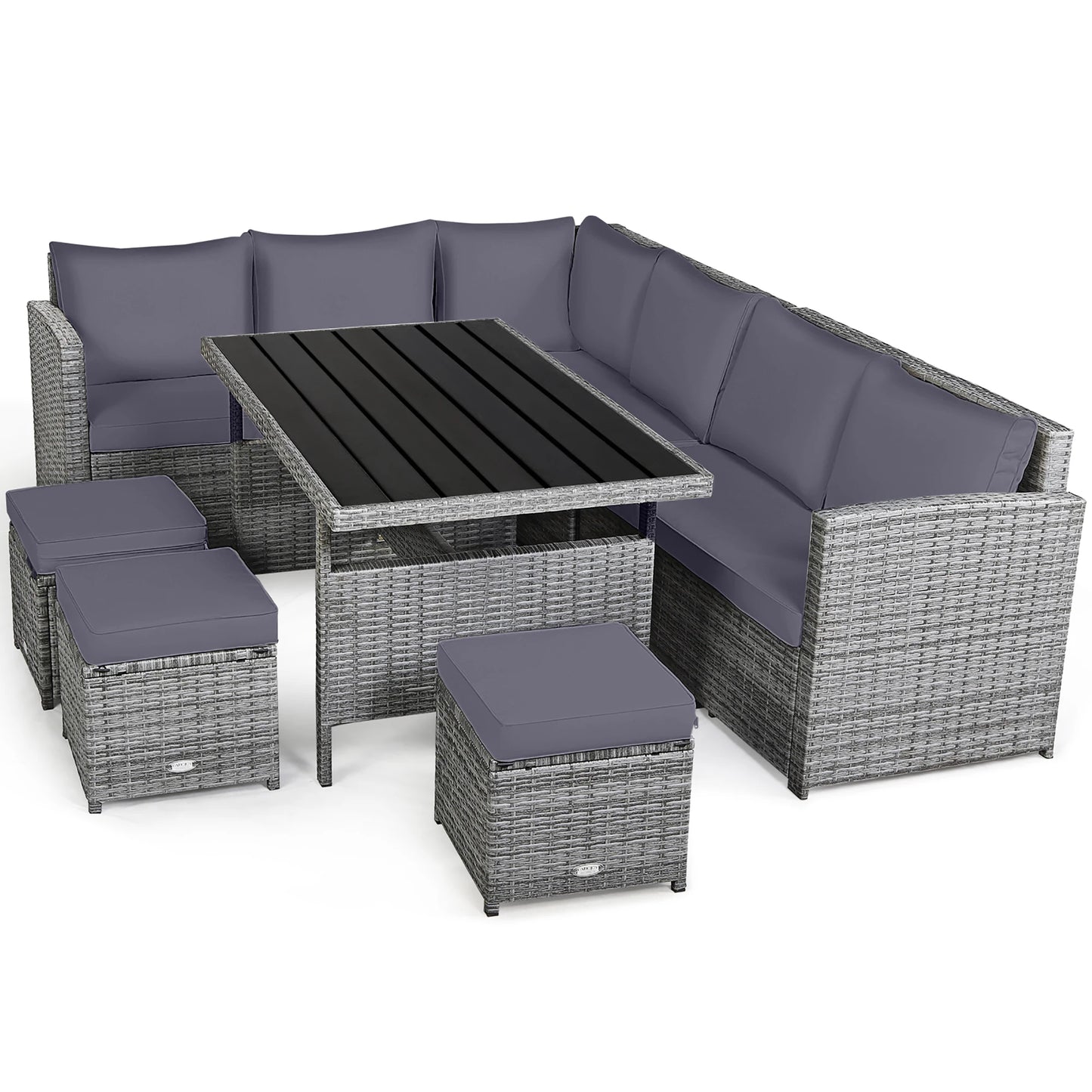 7 PCS Patio Rattan Dining Set Sectional Sofa Couch Ottoman Garden Grey