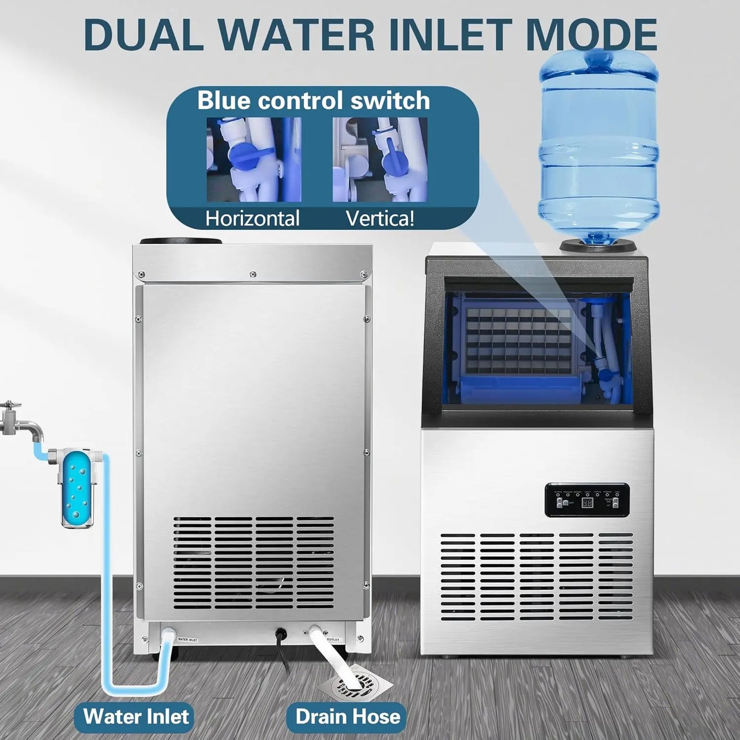 Zomagas 110LBS 24H Stainless Ice Maker With Dual Water Inlets