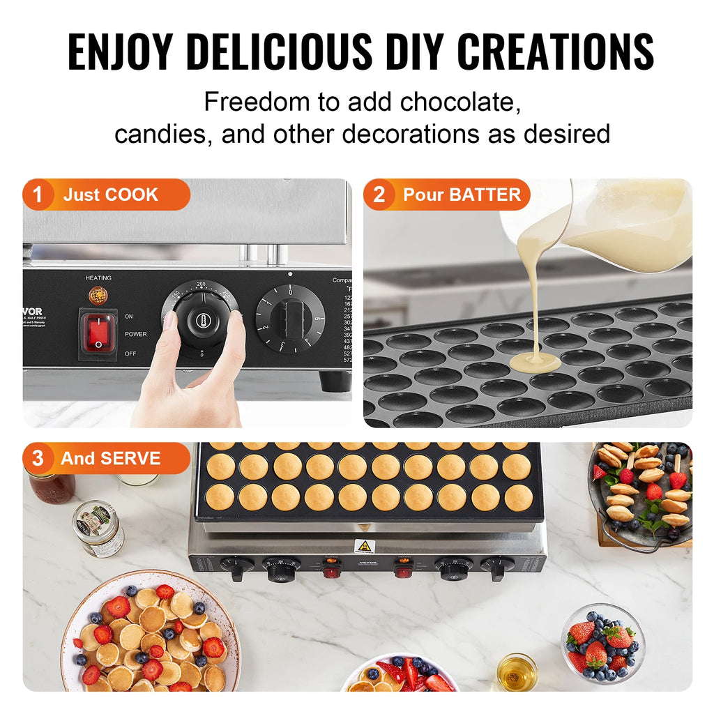 SucceBuy 50Pcs Mini Dutch Pancake Maker Dorayaki Baker Machine Commercial Non-stick Waffle Maker Dual Temp & Time Control