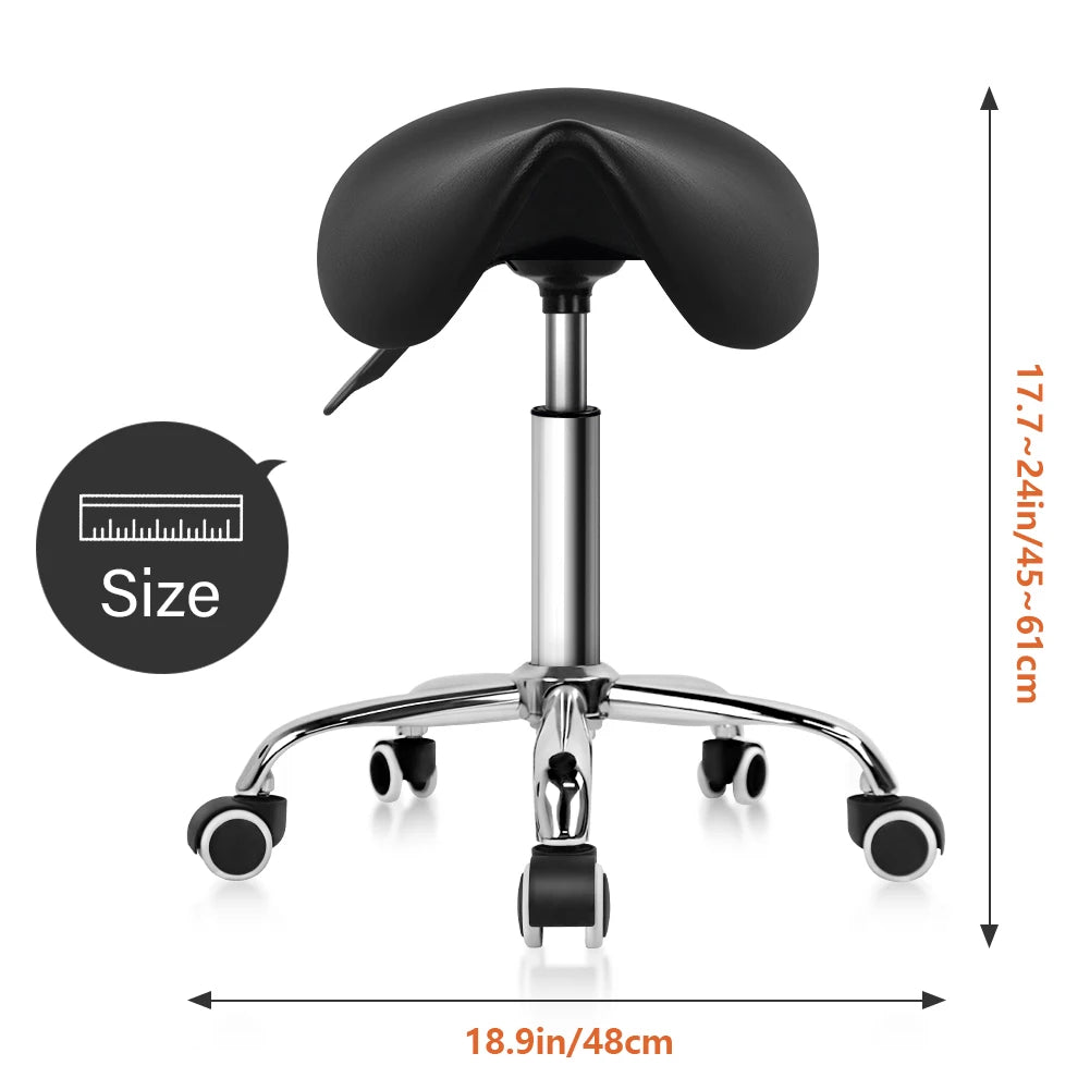 KKTONER PU Leather Adjustable Rolling Saddle Stool Swivel Chair Black