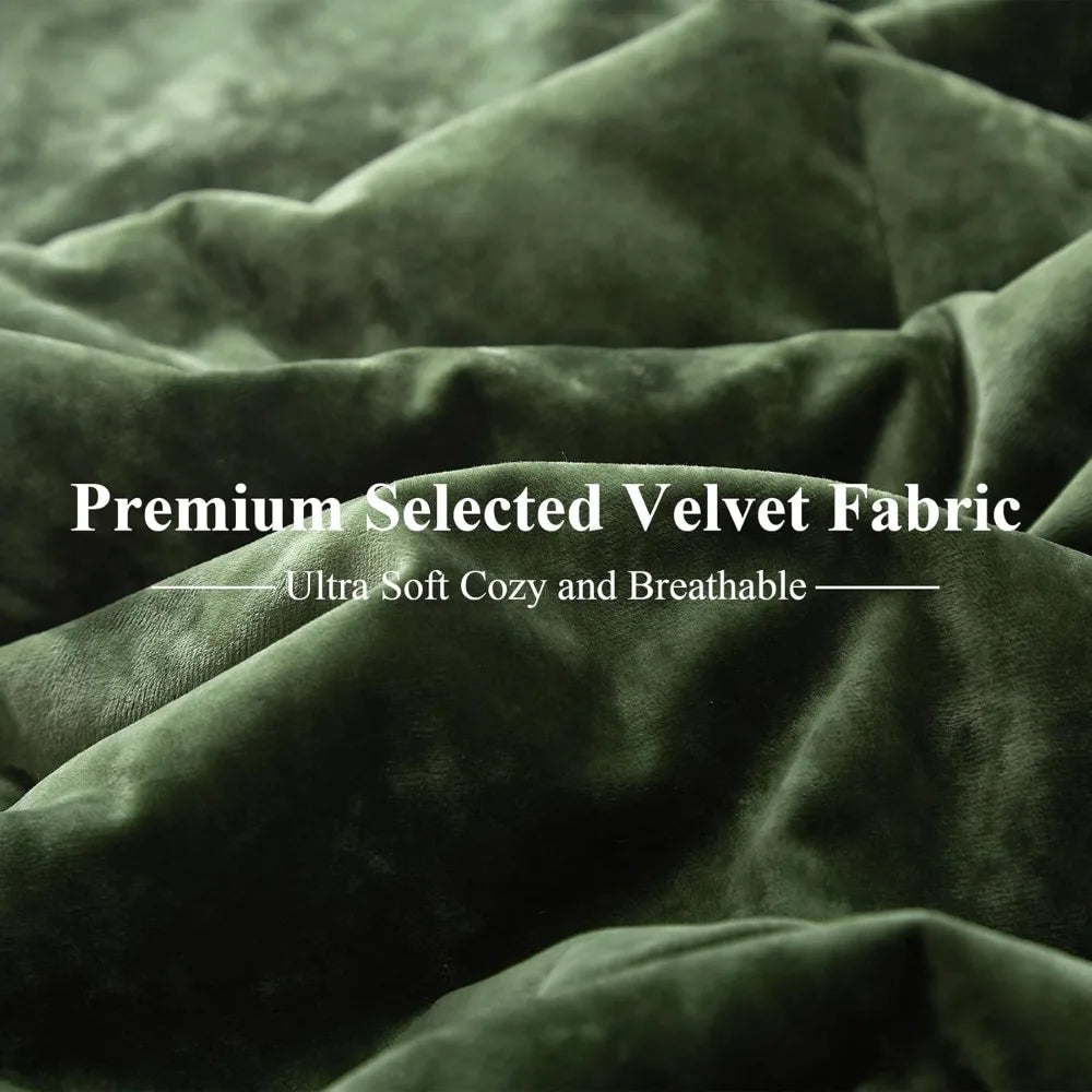Crushed Velvet Comforter Set Queen Green Comforter Set 5pcs Ultra Soft Lightweight Breathable Bedding Set Luxury Cozy Fl