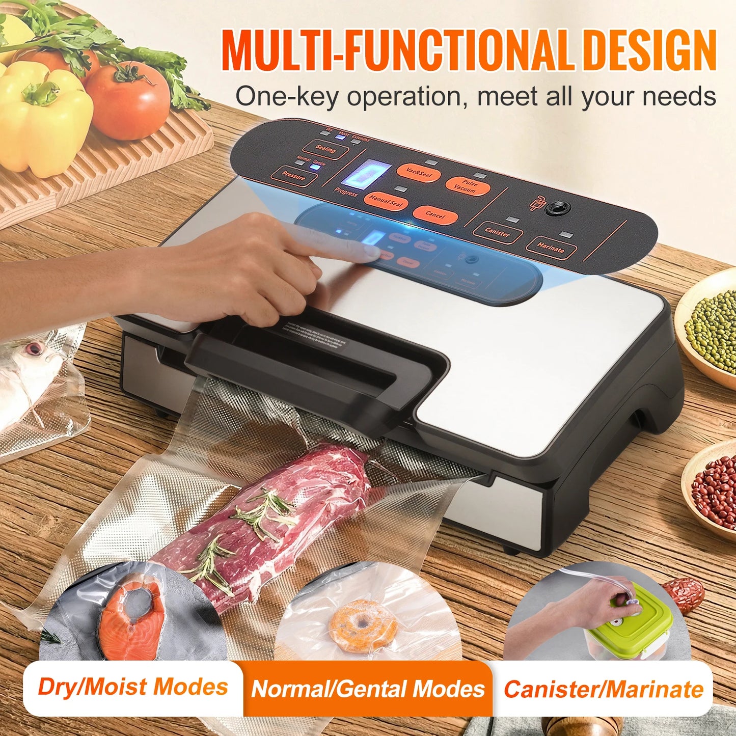 SucceBuy 130W Vacuum Sealer Machine With 90Kpa Free 10 Bags