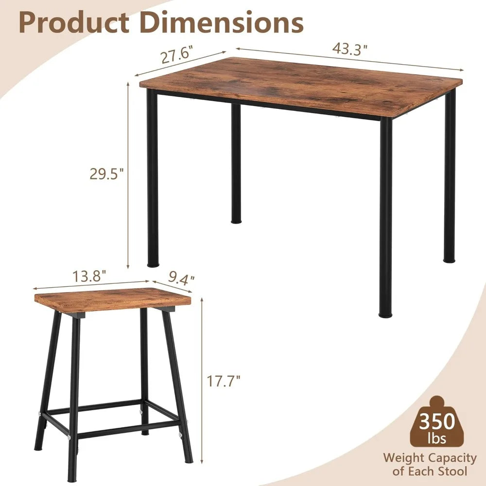 4 Person Dining Table Set With Metal Frame And Wooden Top For Small Spaces