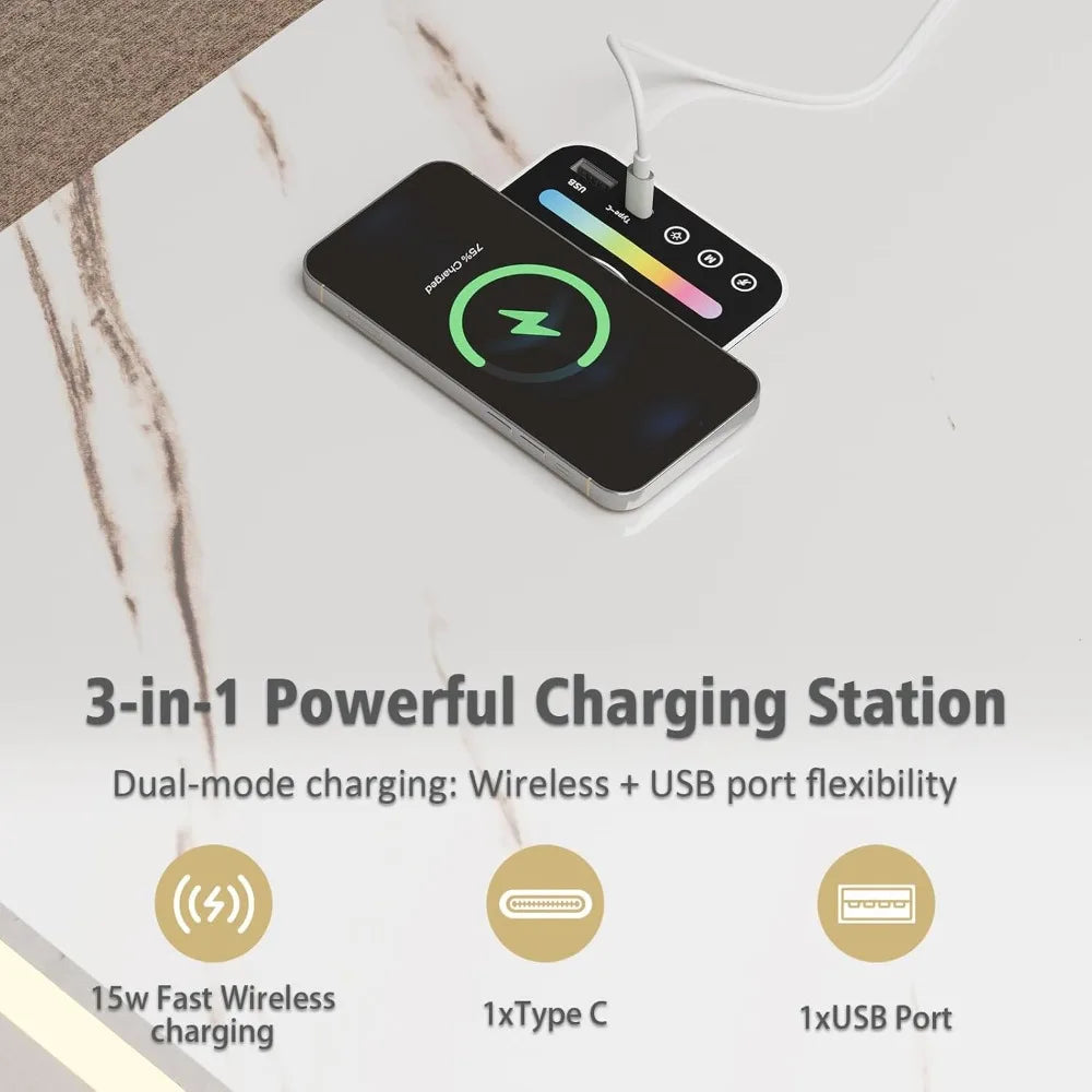 47.2 Inch Coffee Table With Storage Drawers And Wireless Charging