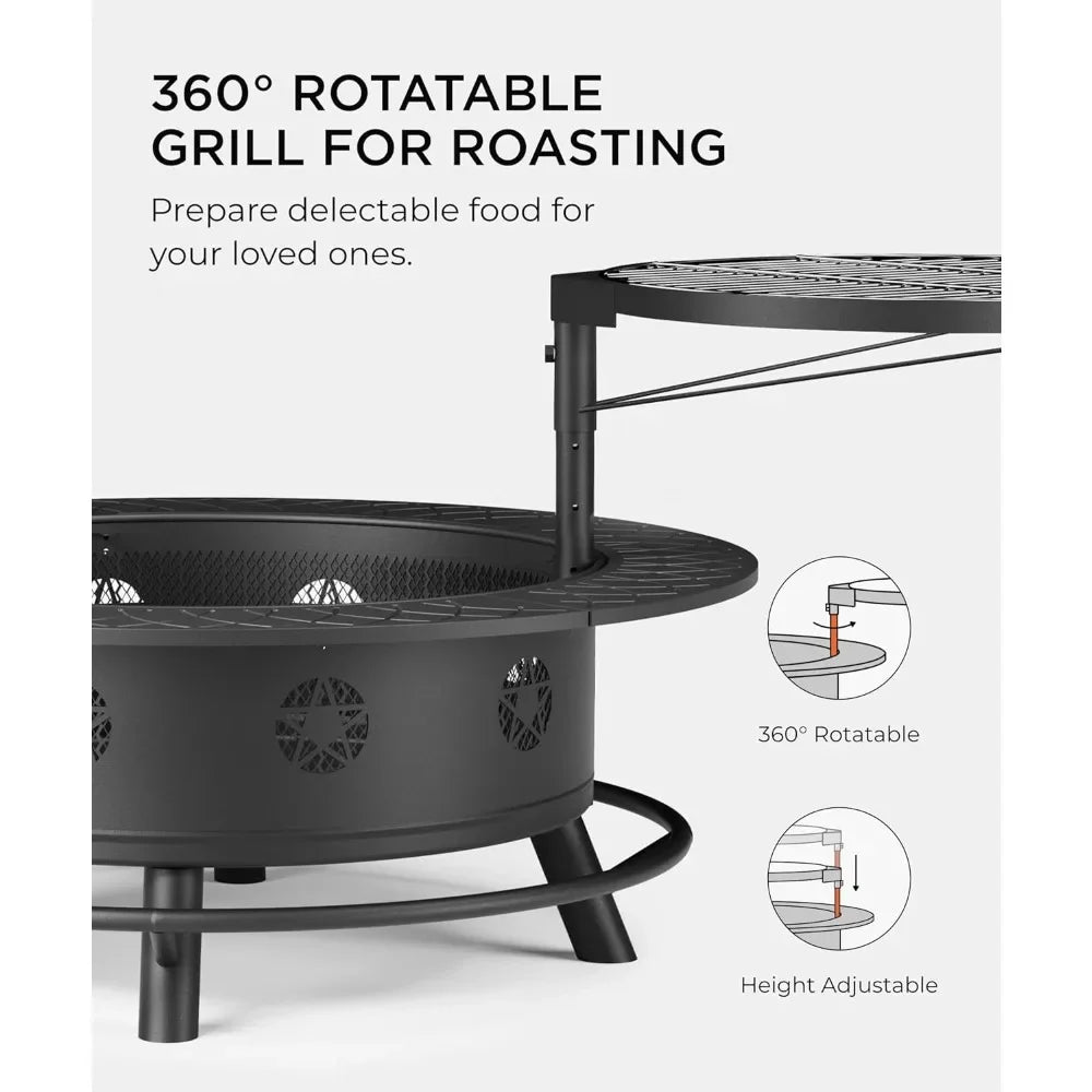 43 Inch Fire Pit With BBQ Grill Outdoor Wood Burning