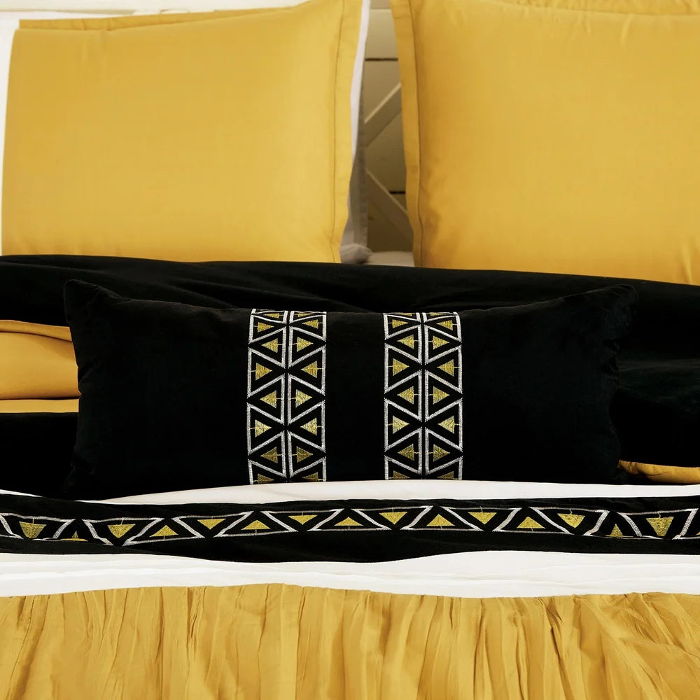Yellow Embroidered 7 Piece Queen Bedding Set Microfiber