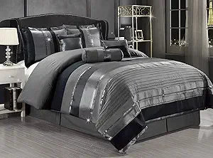 Cal King Chenille Jacquard Bedding Set With Silver Stripe Comforter