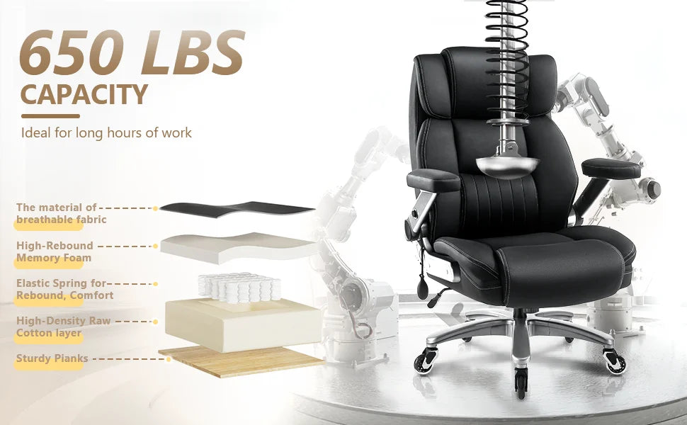 600LBS Big Tall Fabric Executive Office Chair 5D Flip Arms