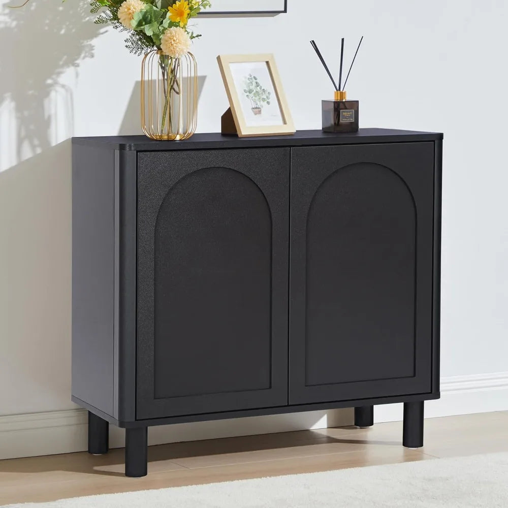 Contemporary Arched Door Sideboard Buffet, Solid Wood Leg Kitchen Storage Cabinet, Accent Console Table