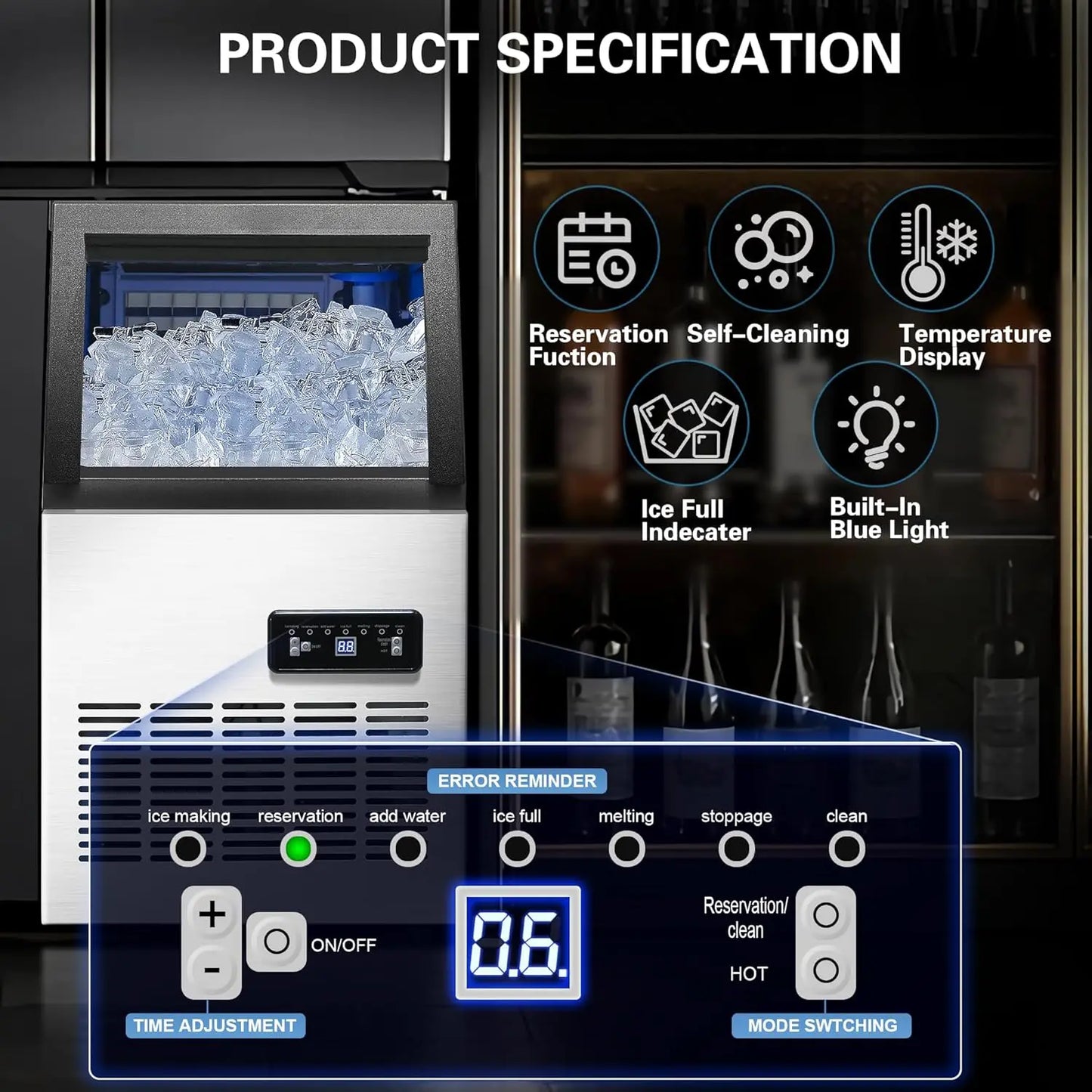 Zomagas 110LBS 24H Stainless Ice Maker With Dual Water Inlets