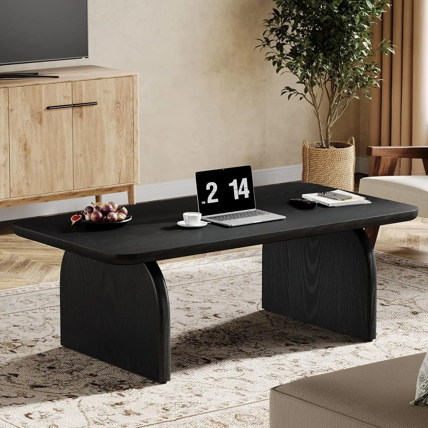 Rectangular Wood Coffee Table Farmhouse Low Profile Sturdy Base