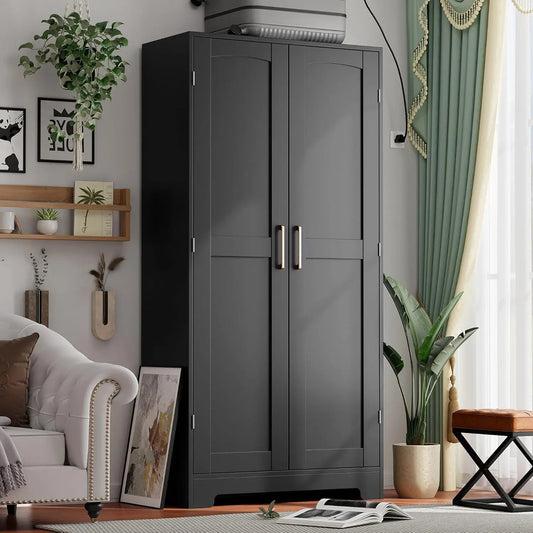 Modern Wooden Armoire Wardrobe Closet With Doors And Shelves