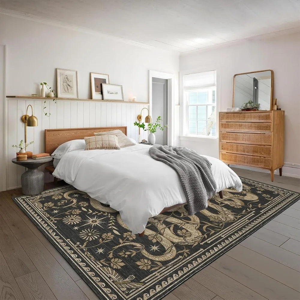 Snake 8 x 10 Rug for Living Room Washable Non Slip Forest Soft Low-Pile Stain Resistant Thin Large Throw Carpet for Bedroom Dini