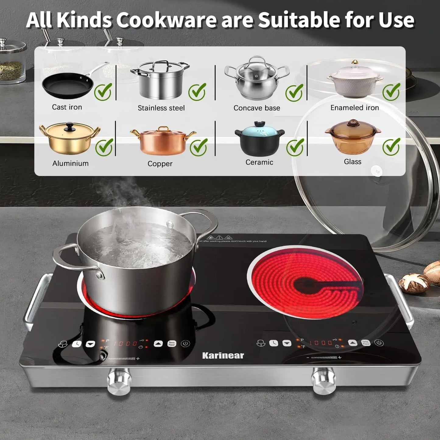 Karinear Dual Zone Ceramic Hob 3200W With Safety Lock Controls