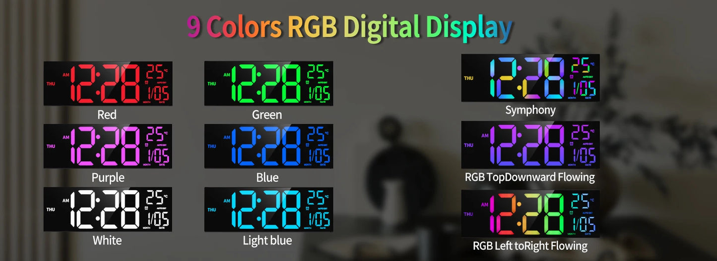 16 Inch Large Digital Wall Clock With Remote RGB LED Display Alarm Temperature For Living Room And Kitchen
