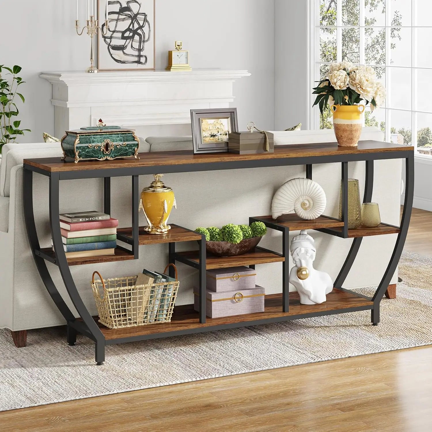 Sofa Console Table With Shelves And Storage For Living Room