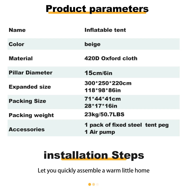 80.73 Inflatable Camping Tent-6 People Inflatble Tent for Camping,4 Season Glamping garden Furniture，Outdoor Canopy