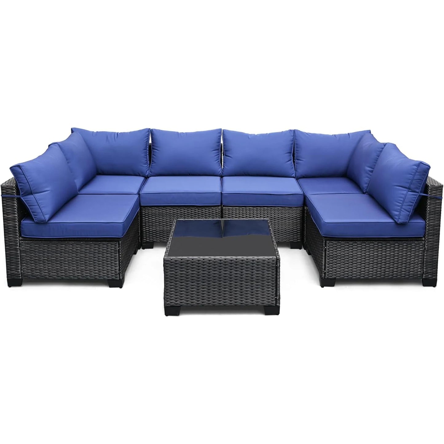 Seven Piece Modular Outdoor Furniture Set With PE Rattan Wicker