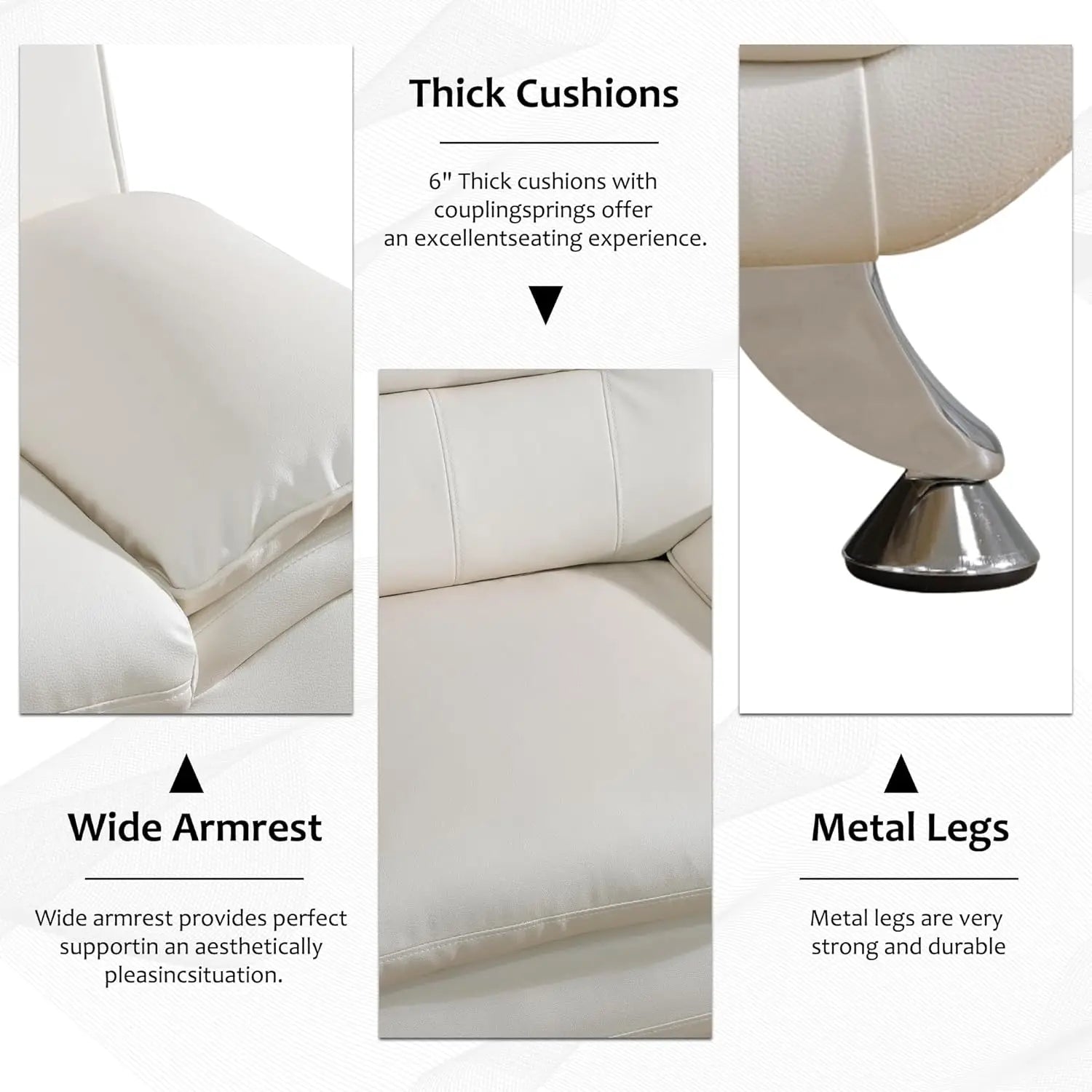 3 Piece Living Room Couch Set, Faux Leather Sofa Set, Modern Sofa Couch Set Living Room Furniture (Sofa+Loveseat+Chair)