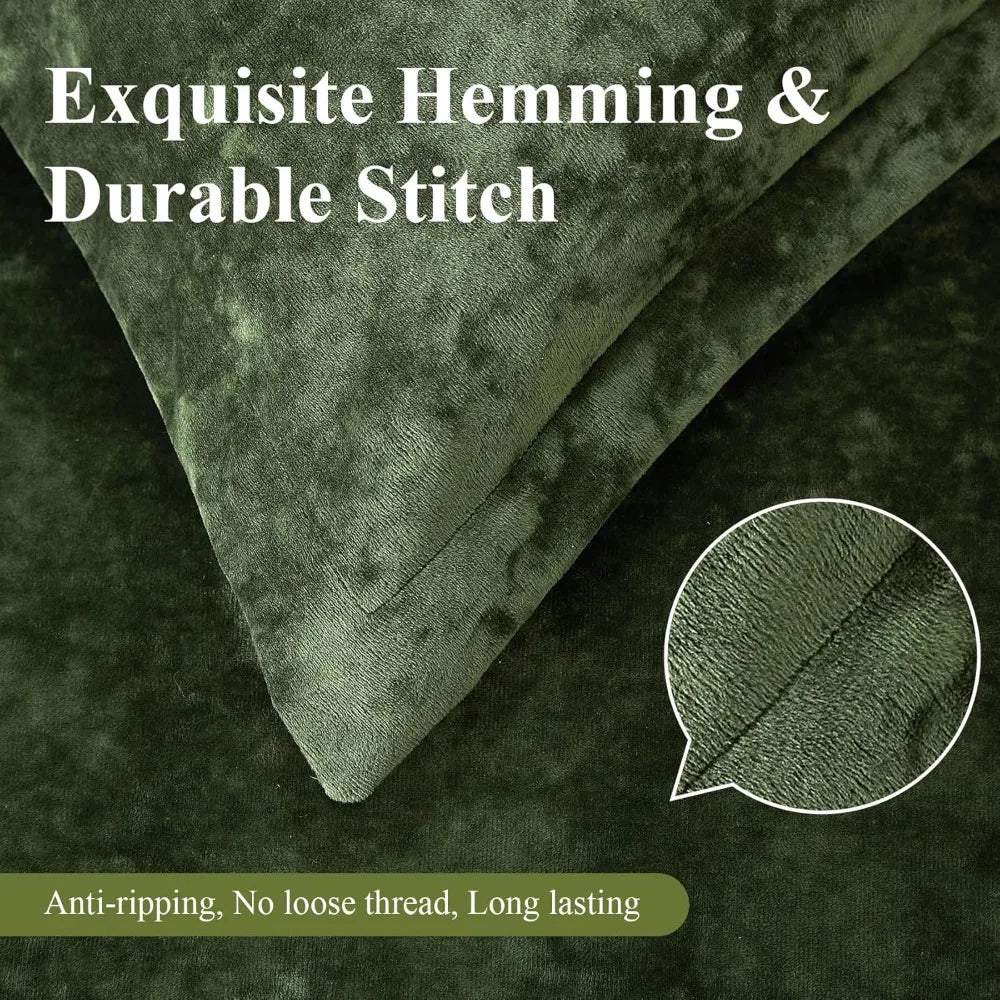 Crushed Velvet Comforter Set Queen Green Comforter Set 5pcs Ultra Soft Lightweight Breathable Bedding Set Luxury Cozy Fl