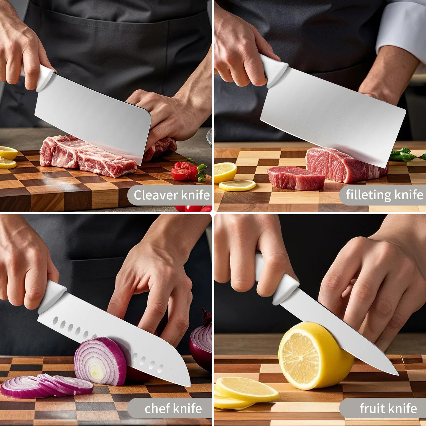 7 Piece Kitchen Knife Set Bone Cutting Slicing Chef Knife