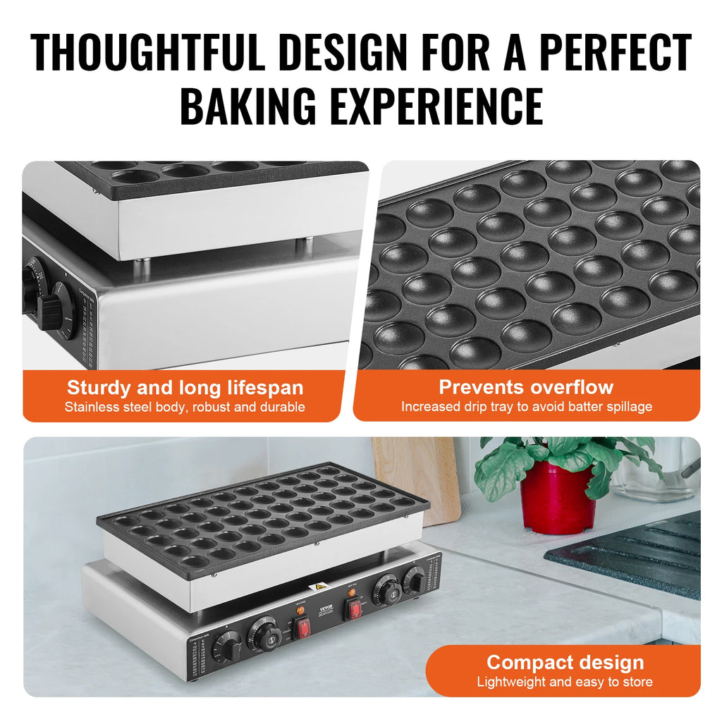 SucceBuy 50Pcs Mini Dutch Pancake Maker Dorayaki Baker Machine Commercial Non-stick Waffle Maker Dual Temp & Time Control