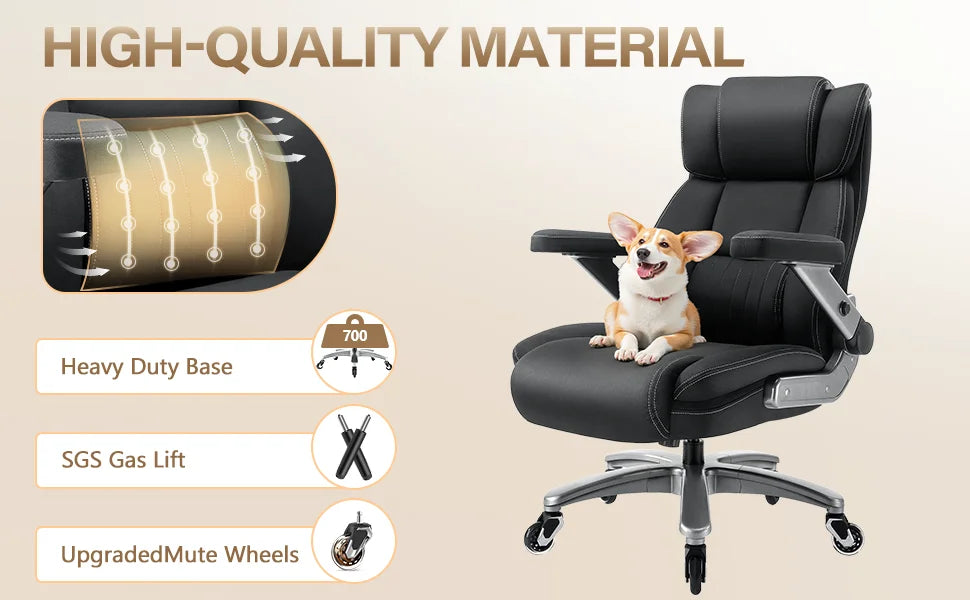 600LBS Big Tall Fabric Executive Office Chair 5D Flip Arms