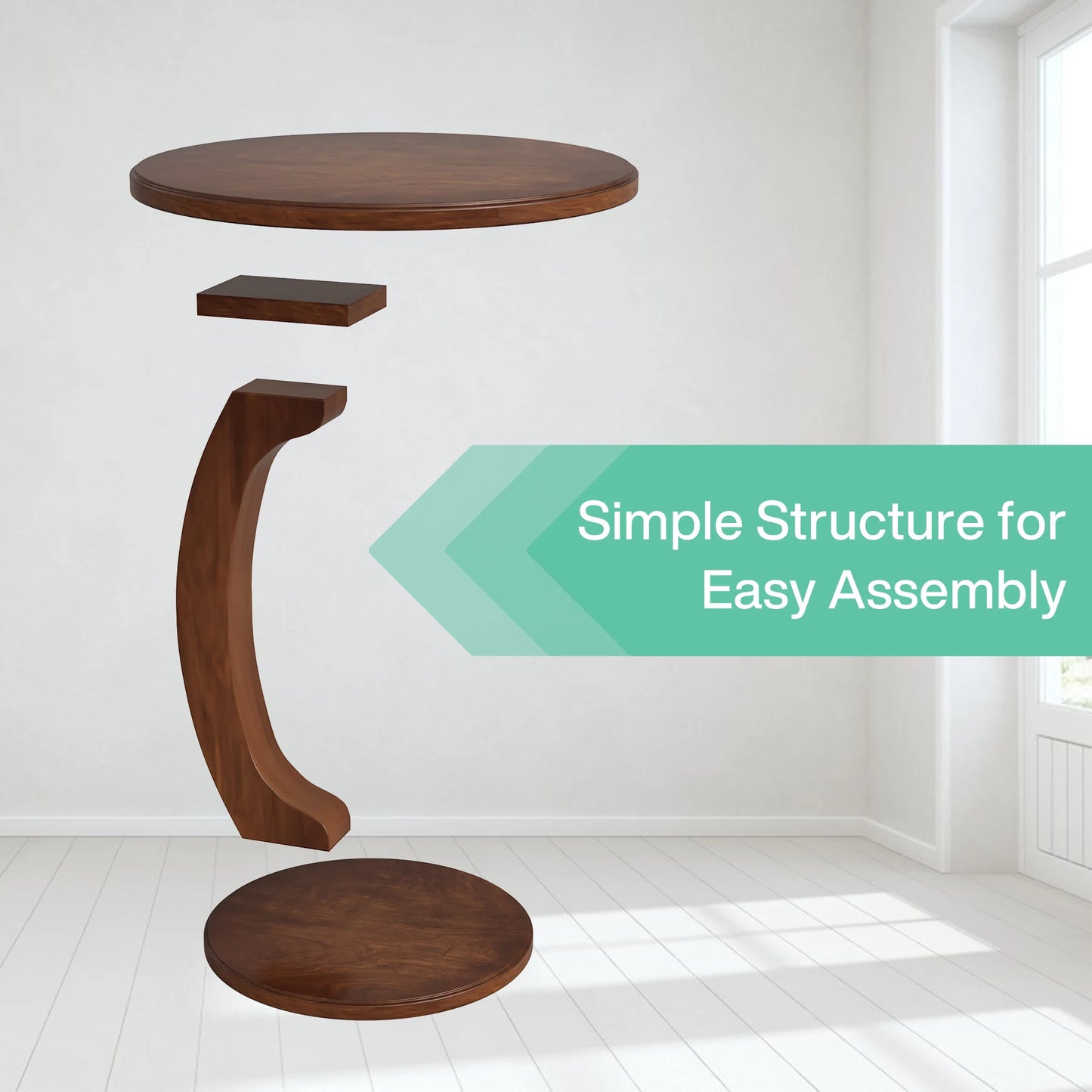Tribesigns Round End Table Wood C Shaped Side Table Retro