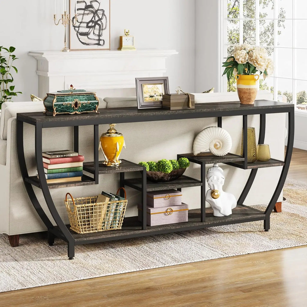 Sofa Console Table With Shelves And Storage For Living Room