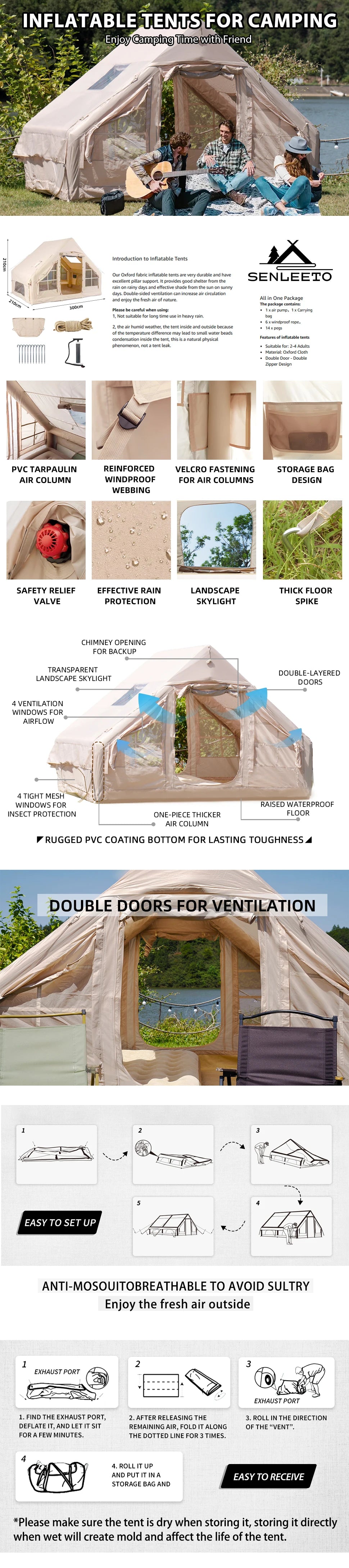 Inflatable Tents for Camping with Pump,Air Glamping Tents for Camping Family, Easy Setup Rainproof Windproof Outdoor Tents