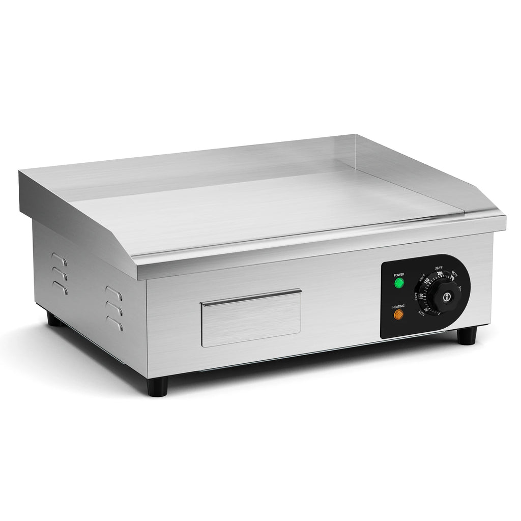 22" Electric Countertop Flat Top Griddle 1600W 110V Non-Stick Commercial Restaurant Teppanyaki Grill Stainless Steel Temp Contro