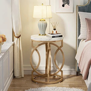 Round End Table Multifunctional Accent Side Table With Faux Marble