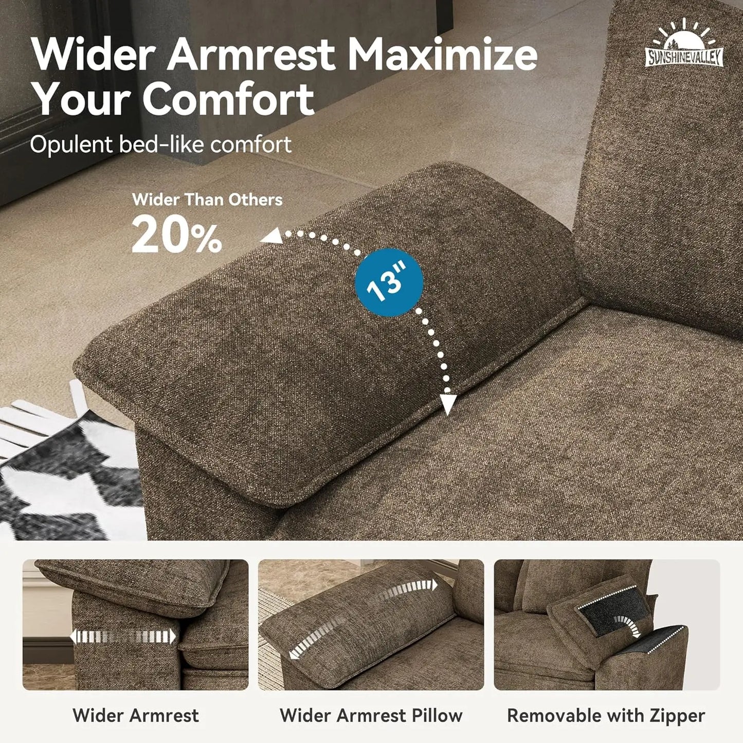 L Shaped Modular Cloud Couch Sectional Sofa Wide Armrests Ottoman