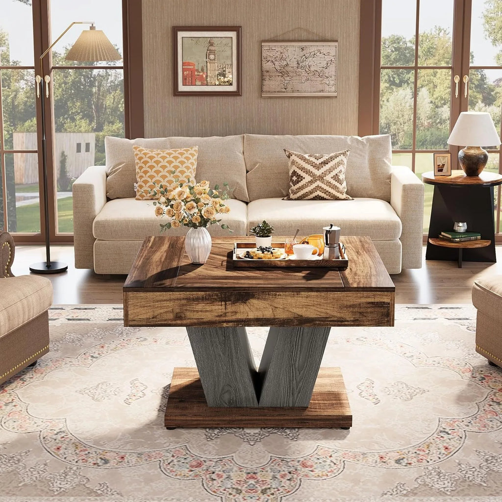 Little Tree Rustic Brown Square Coffee Table For Living Room
