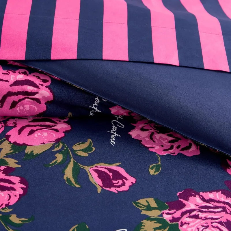 Rose Logo Queen Comforter Set Navy Pink 8 Piece Bedding