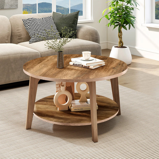 JHK 32 Inch Round Wood Coffee Table With Hidden Storage