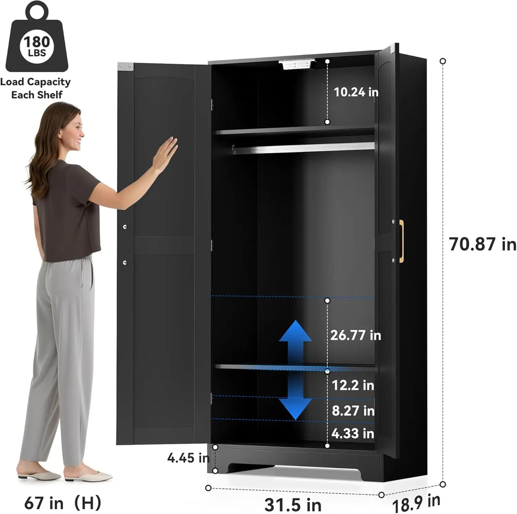 Modern Wooden Armoire Wardrobe Closet With Doors And Shelves